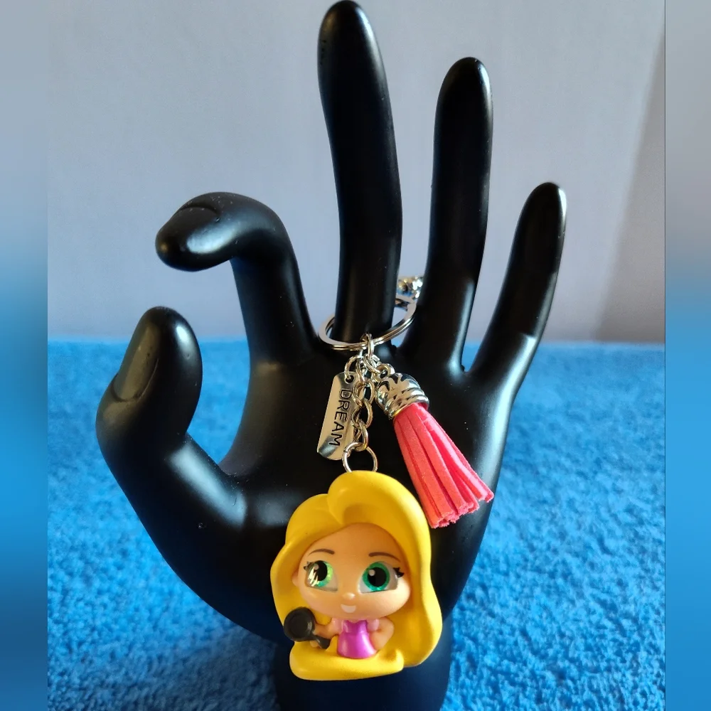 Kids Character Rapunzel Keychain Bag Charm - Yellow Hair, Pink Tassel